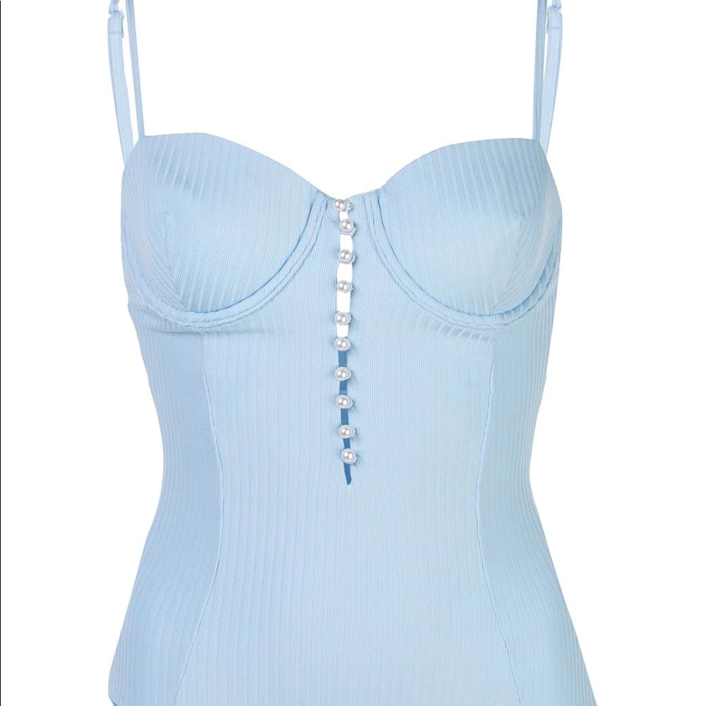 Onia Andrea NWT One Piece Bathing Suit in Bluebell Size Small Pearl Buttons